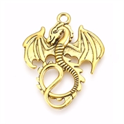 Vedhæng. Drage. Antik guld farvet. 35 mm